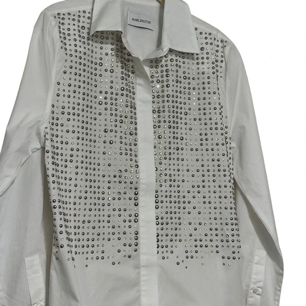 16Arlington Crystal Embellished cotton Poplin  button blouse studded designer - Picture 7 of 11